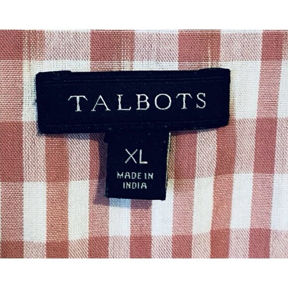 Talbots Top Womens XL Pink Plaid Striped Long Sleeve Button Up Cottagecore - Picture 4 of 6